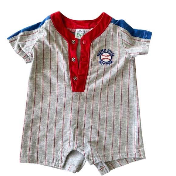 Simply Basic Other - Simply Basic Baby‎ Baseball Romper Home Run Hitter Gray Red Blue Short Sleeve
